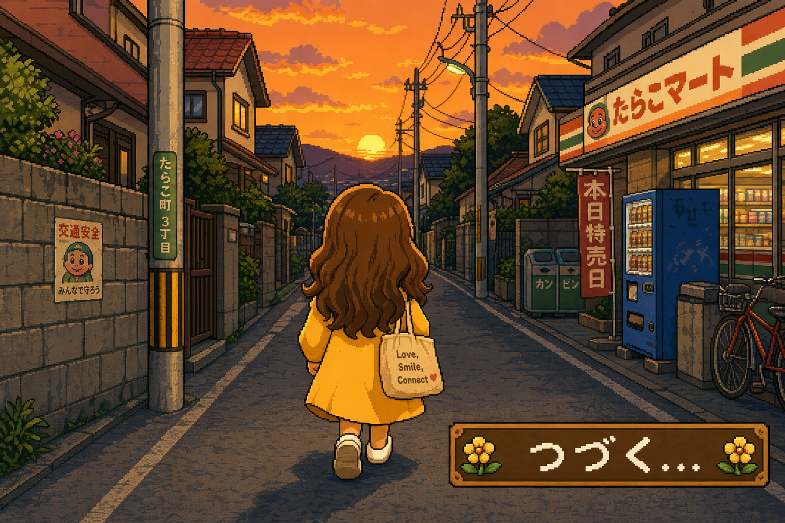 夕暮れの住宅街を去っていく謎の女の子の後ろ姿