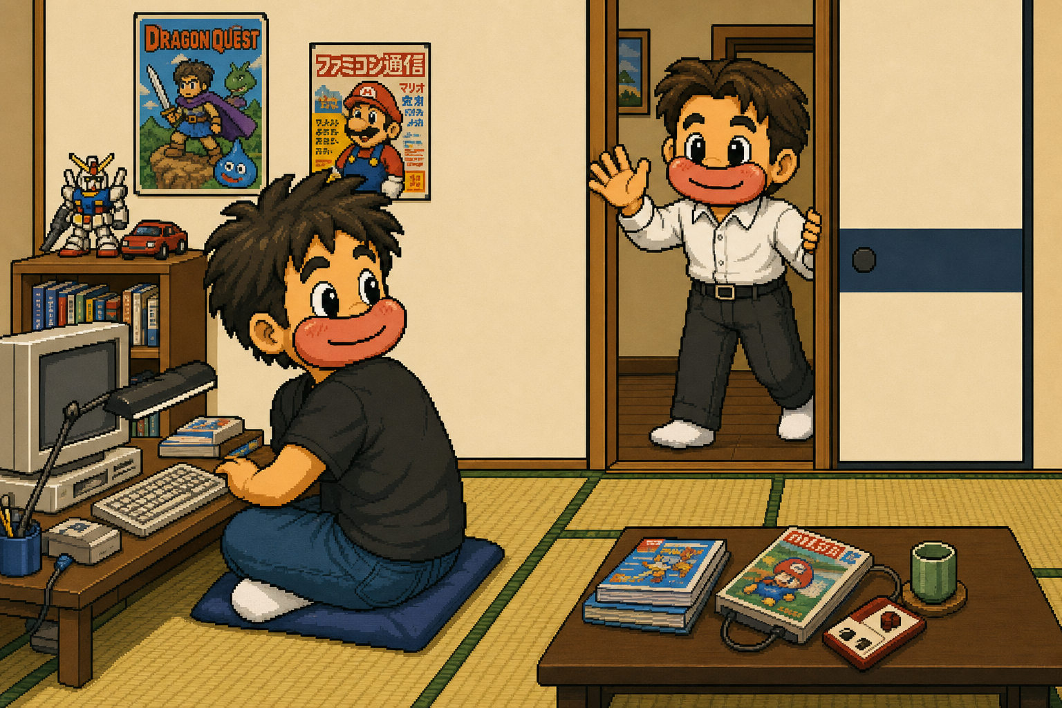 幼なじみの山くんが部屋の入口からひょっこり顔を出す