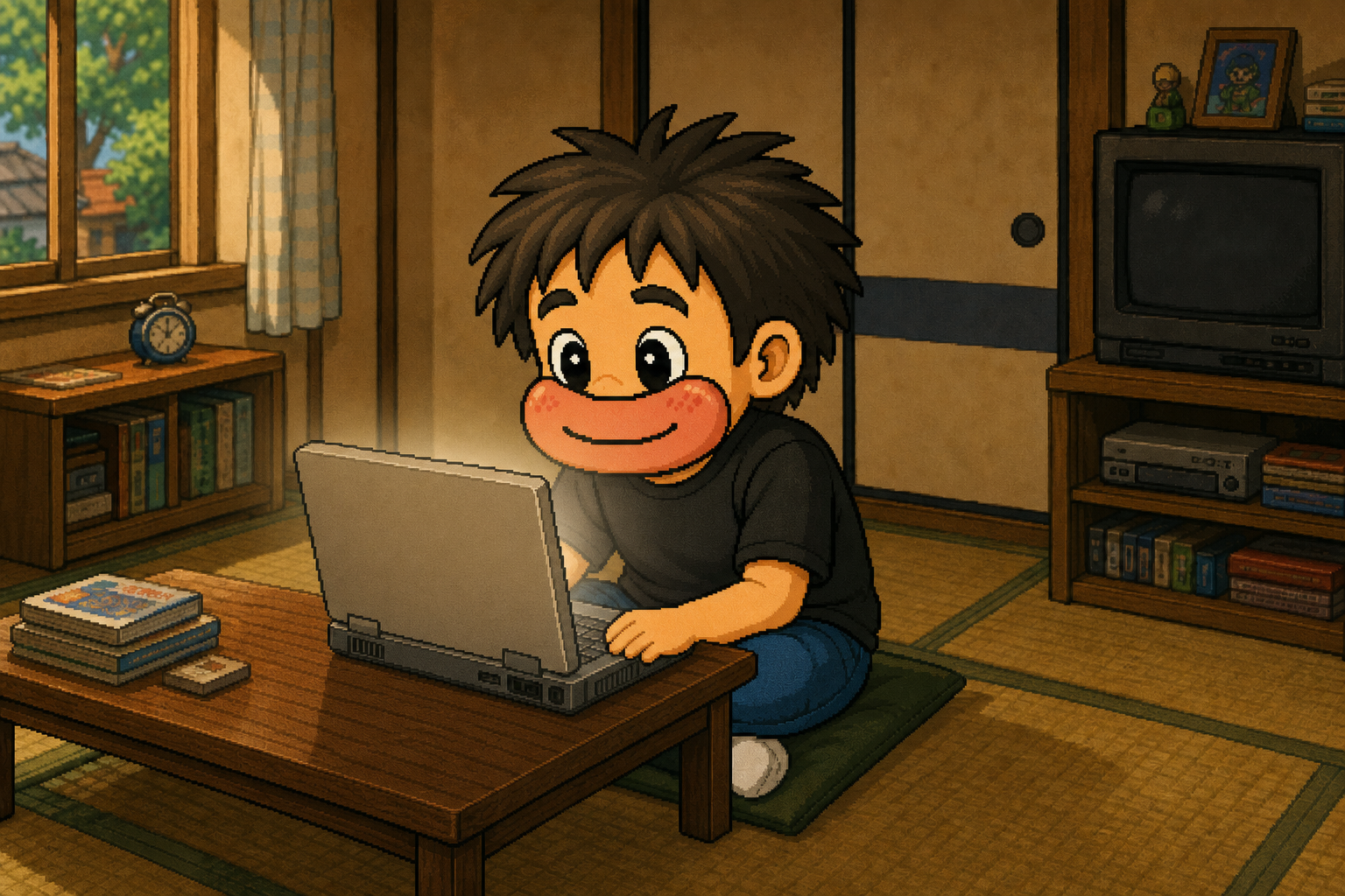 まっさらな自分だけのページをじっと見つめるニッシー